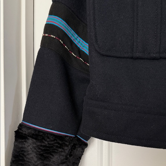 Free People Black Eisenhower Military Jacket Wool Blend w/Faux Fur Accents  Sz M - Picture 6 of 16